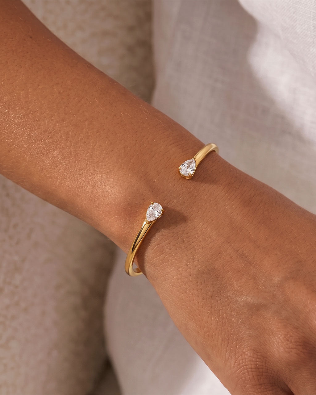 Pear Cut Simulated Diamond Cuff Waterproof Gold Bangle