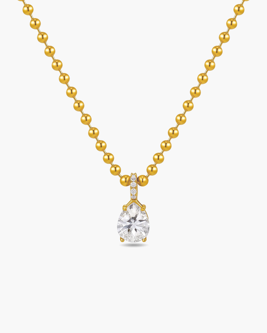 Pear Cut Solitaire Beaded Waterproof Gold Necklace