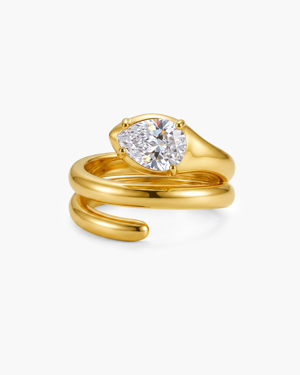 Pear Cut Solitaire Spiral Wrap Waterproof Gold Ring