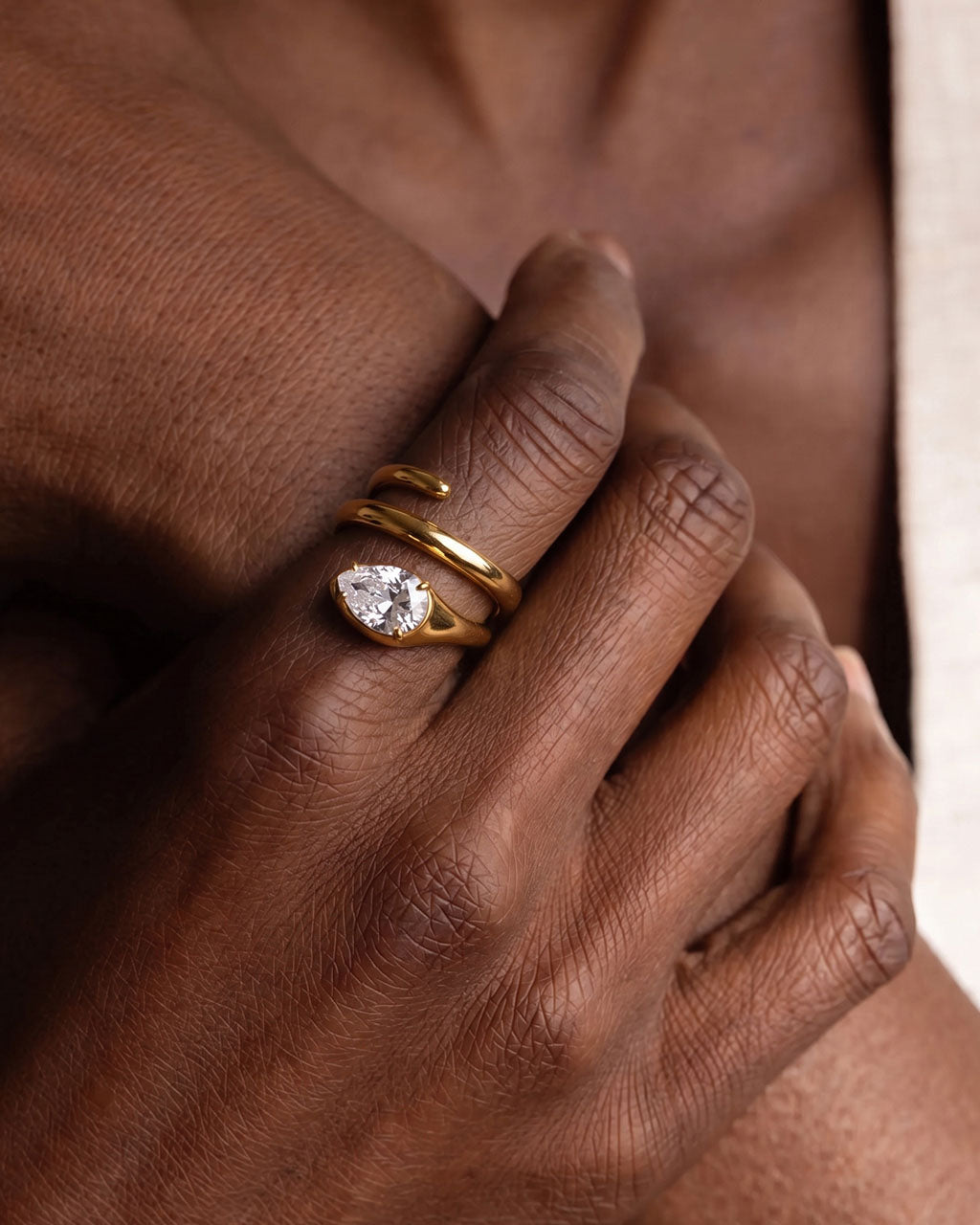 Pear Cut Solitaire Spiral Wrap Waterproof Gold Ring