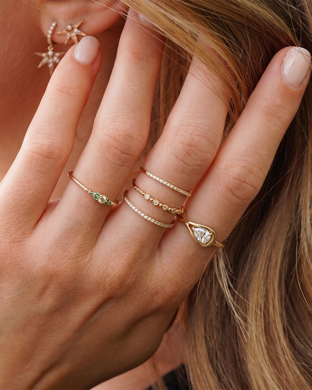 Pear Cut Solitaire Split Shank Waterproof Gold Ring