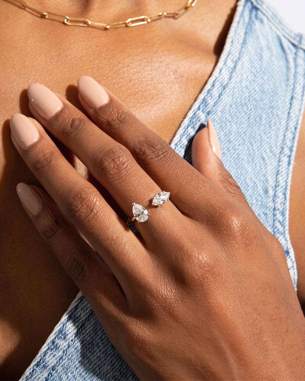 Pear & Marquise Cut Toi Et Moi Waterproof Gold Ring