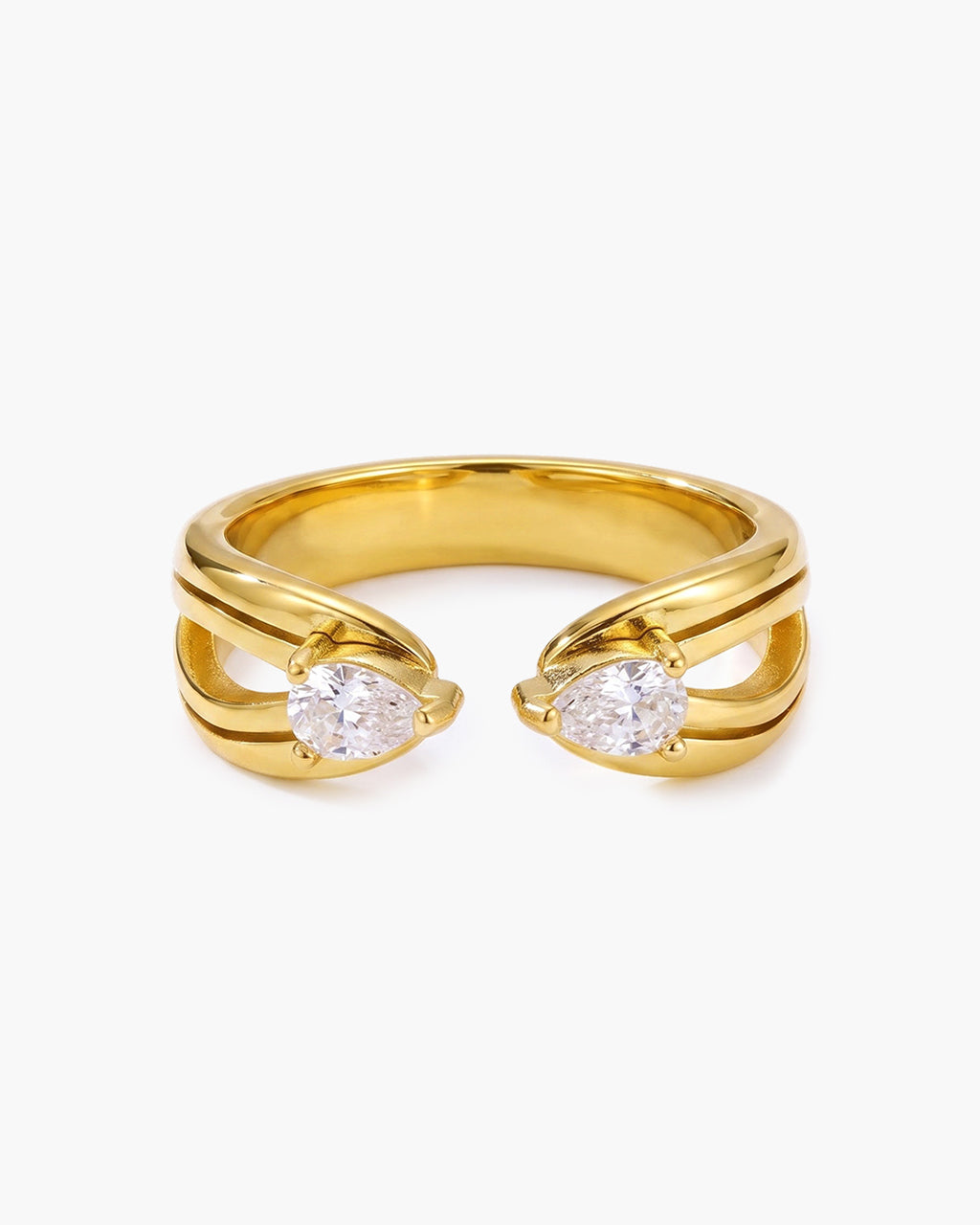 Pear Simulated Diamond Open Band Waterproof Gold Ring