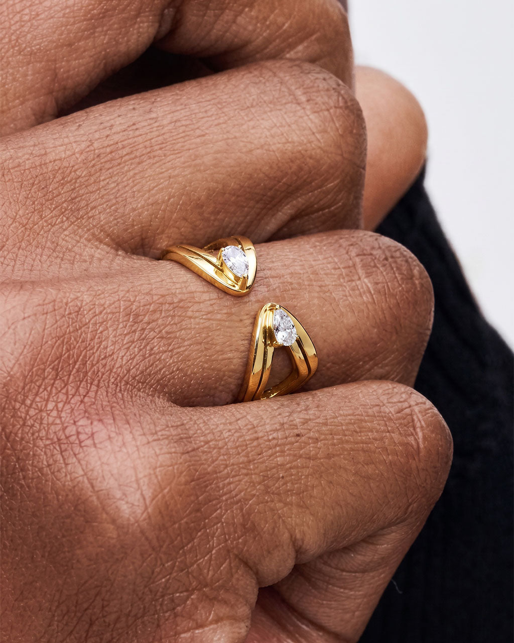 Pear Simulated Diamond Open Band Waterproof Gold Ring
