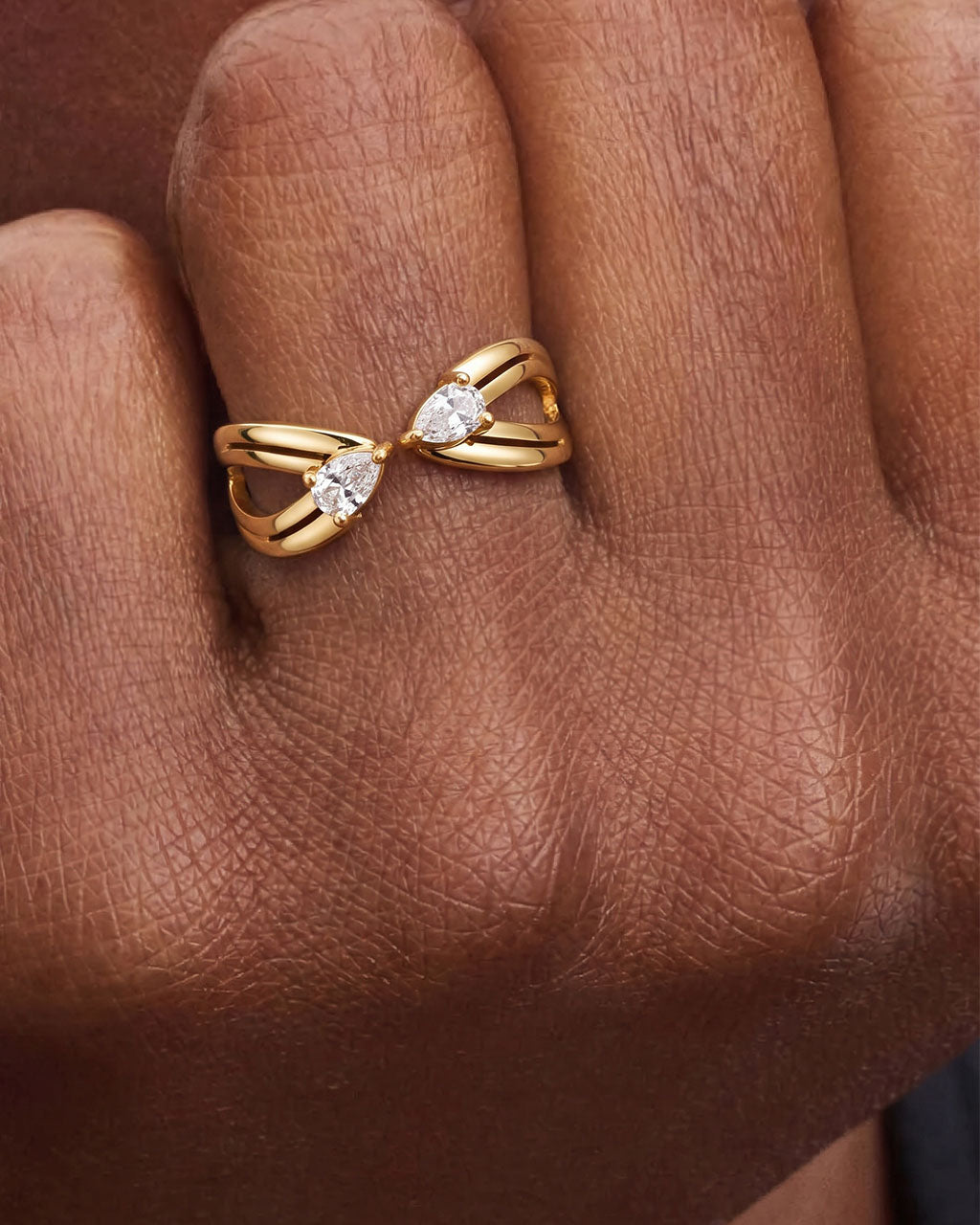 Pear Simulated Diamond Open Band Waterproof Gold Ring