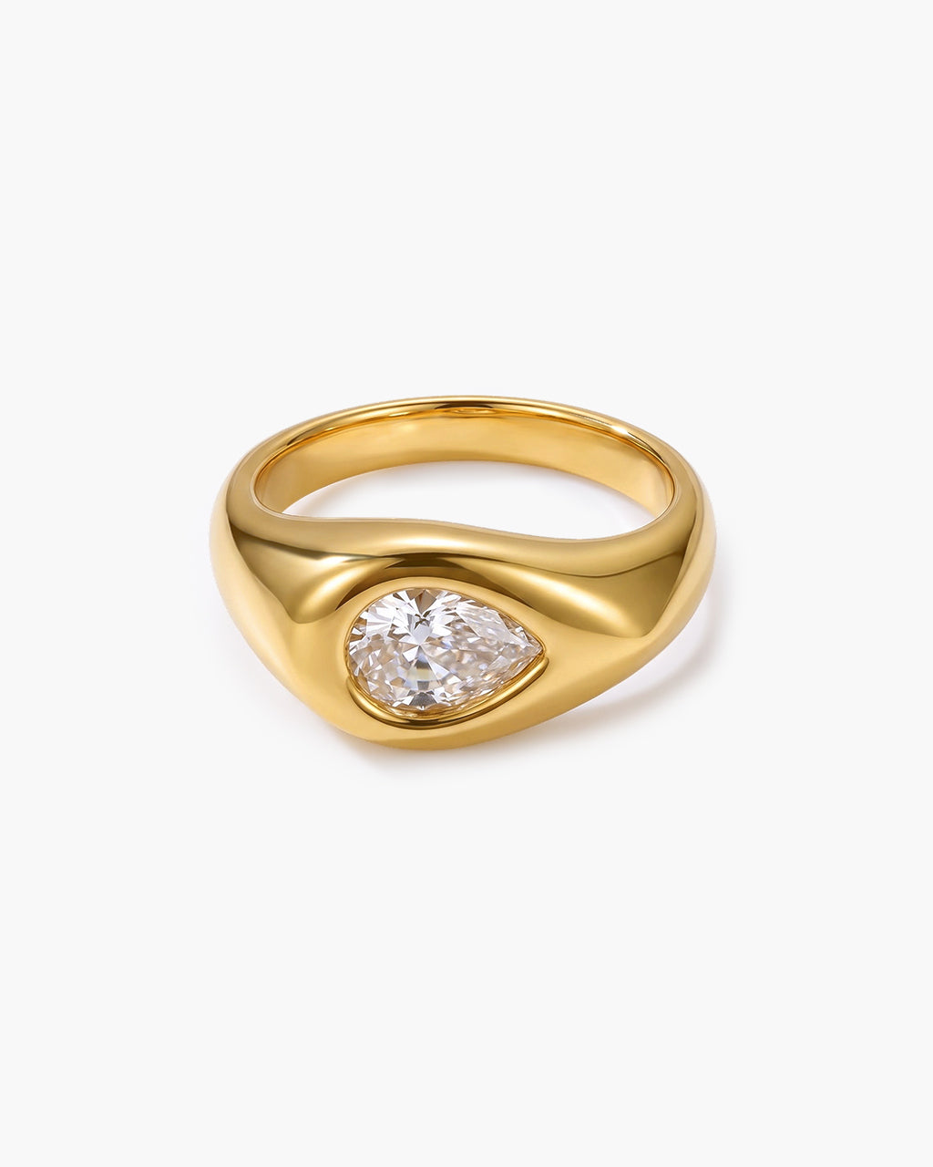 Pear Simulated Diamond Solitaire Waterproof Gold Ring