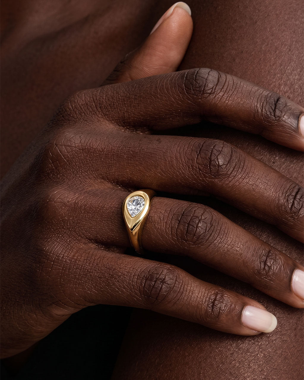 Pear Simulated Diamond Solitaire Waterproof Gold Ring