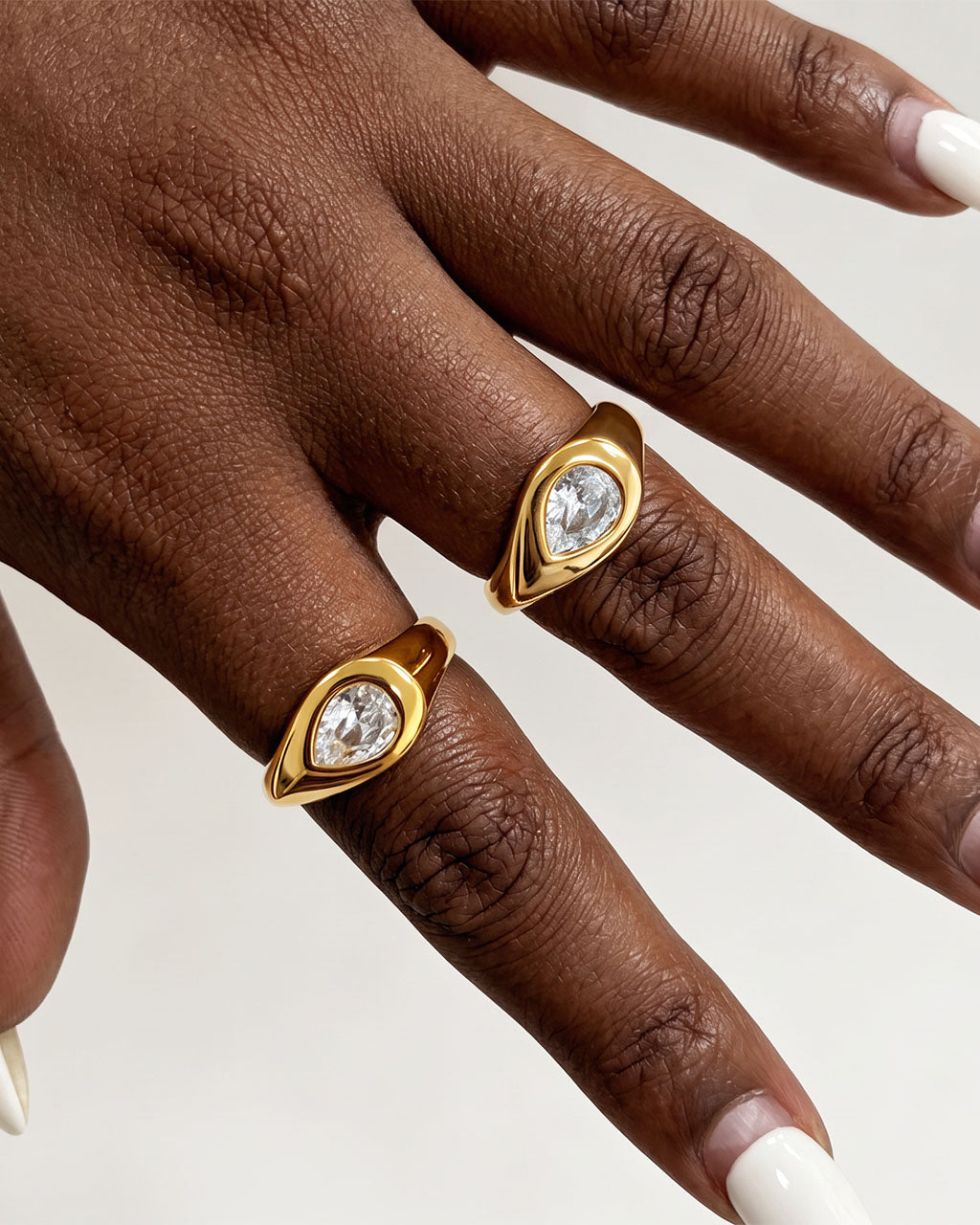 Pear Simulated Diamond Solitaire Waterproof Gold Ring