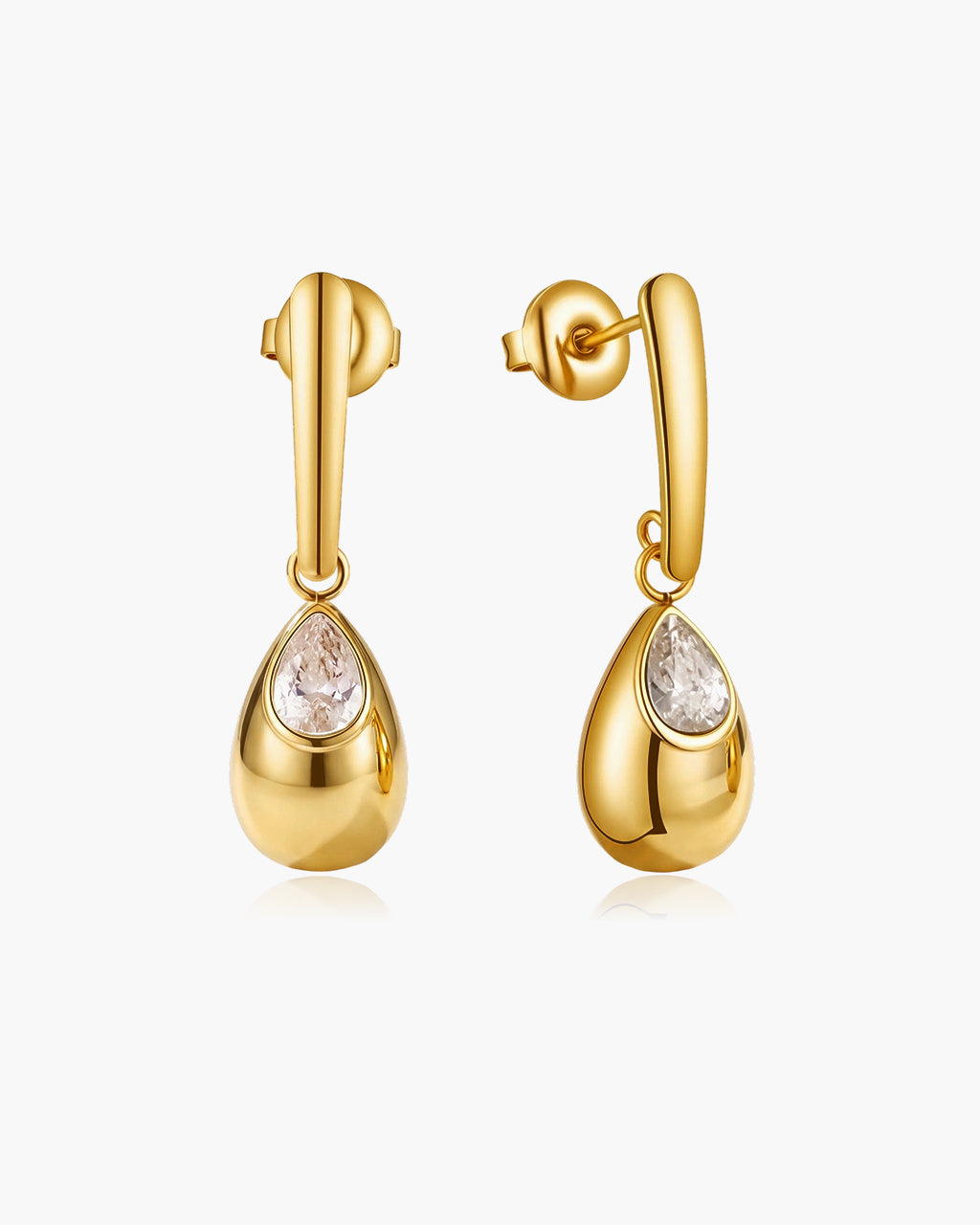 Pear Solitaire Teardrop Stud Waterproof Gold Earrings