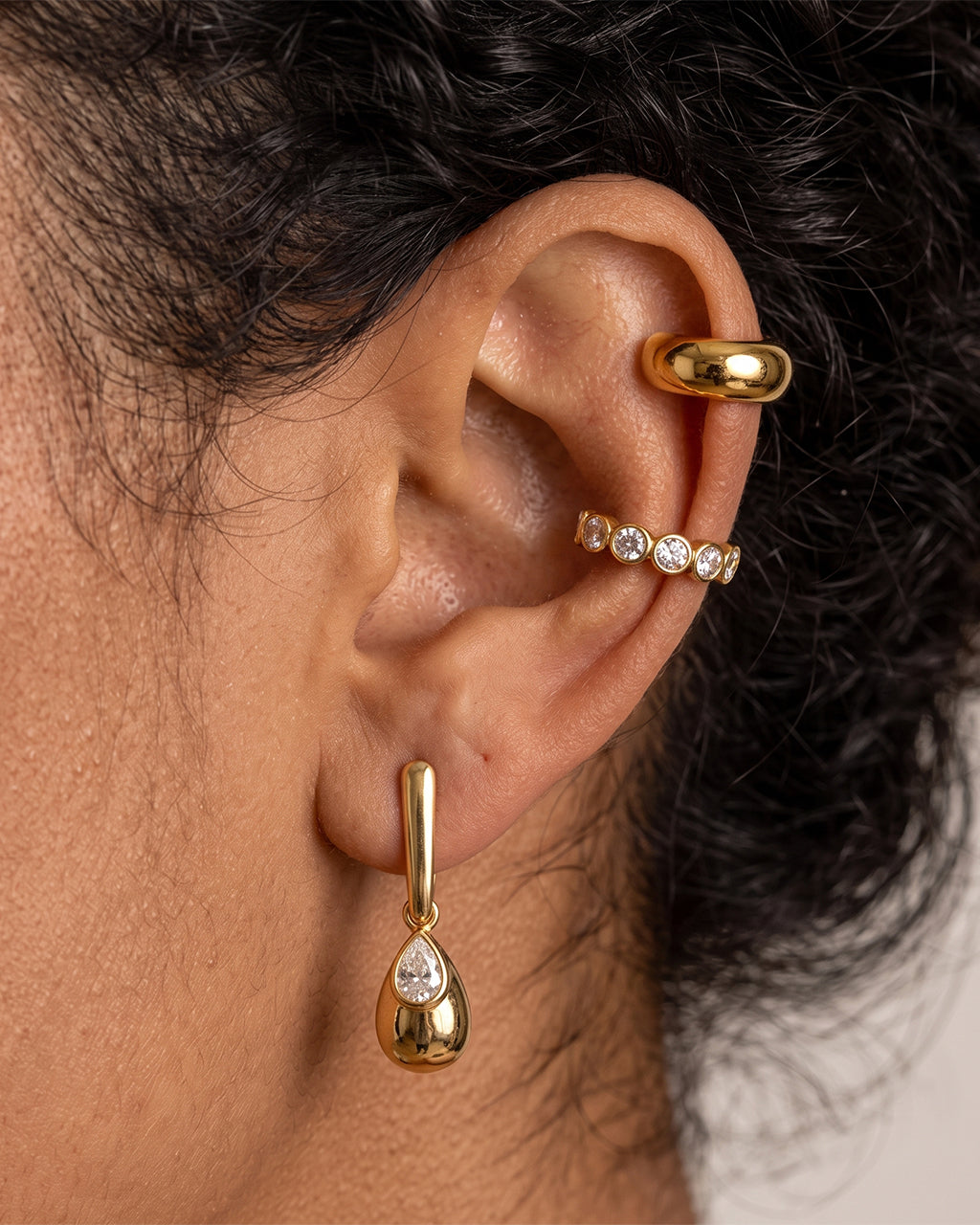 Pear Solitaire Teardrop Stud Waterproof Gold Earrings