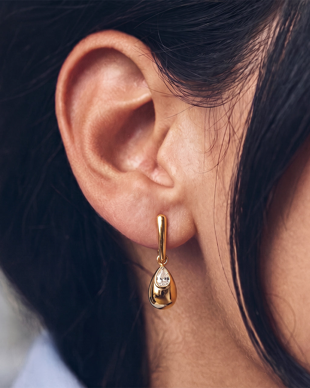 Pear Solitaire Teardrop Stud Waterproof Gold Earrings