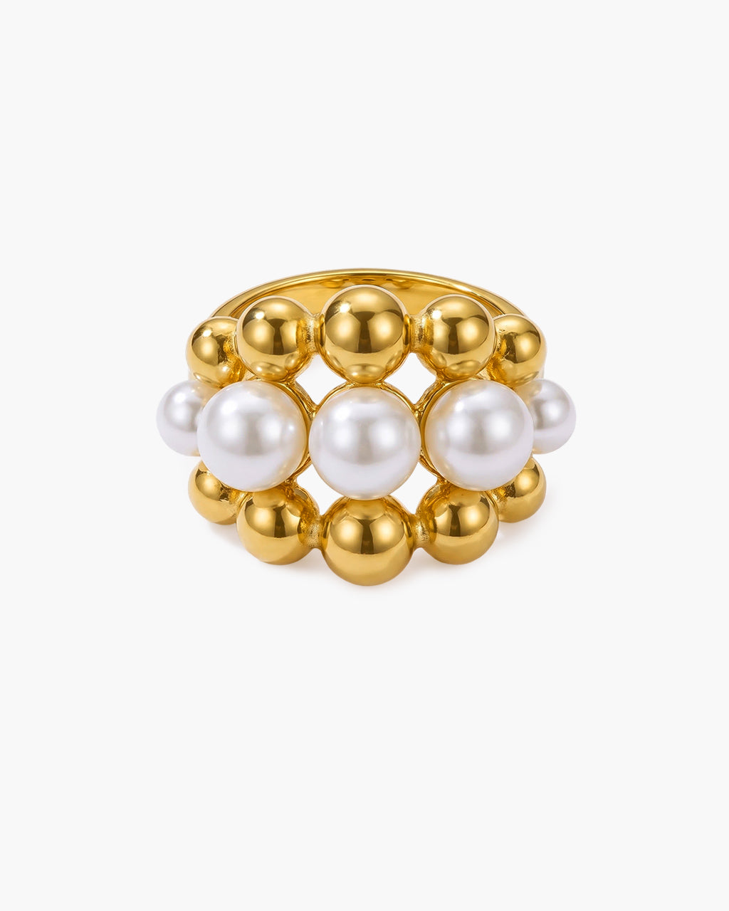 Pearl & Bead Illusion Statement Waterproof Gold Ring