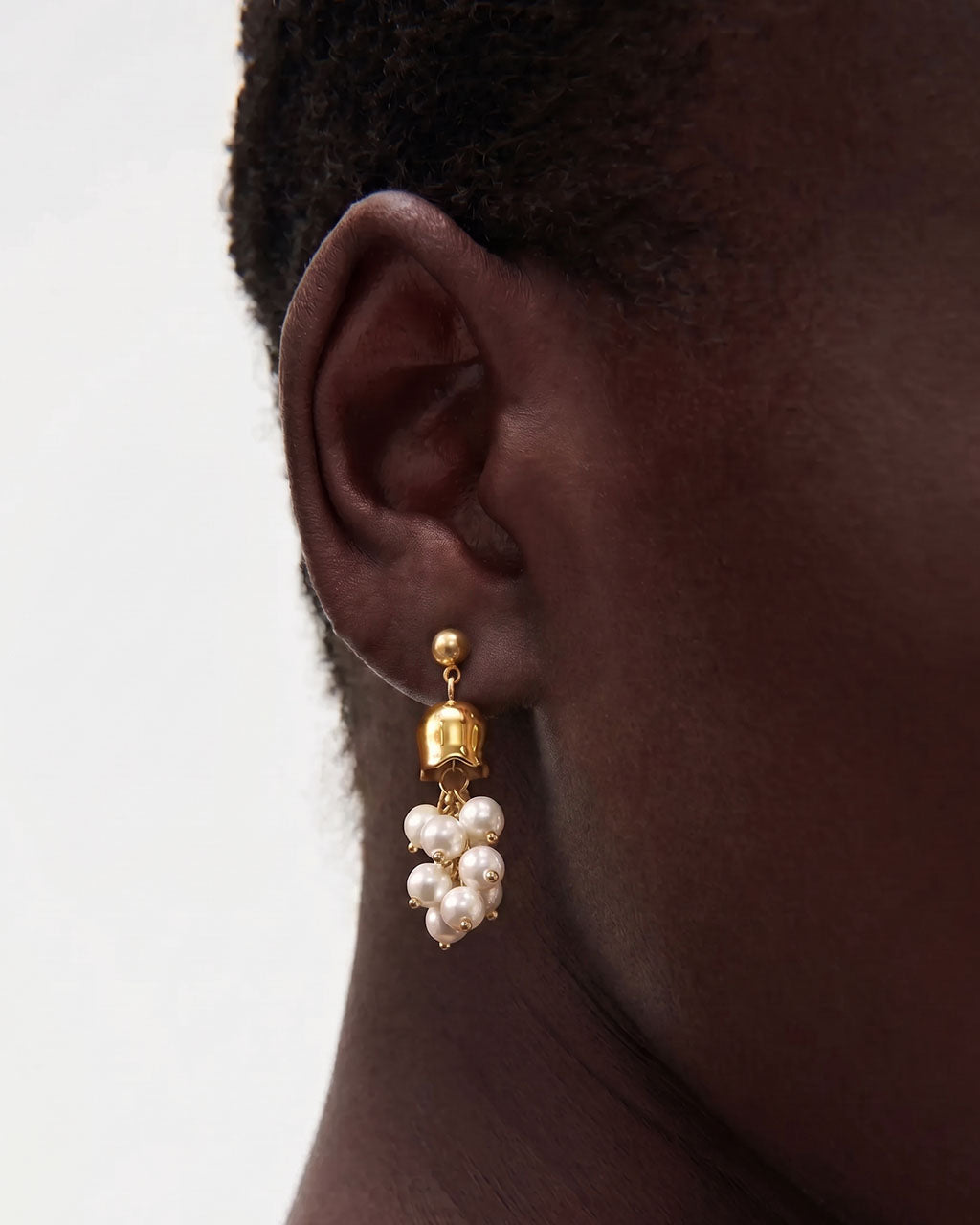 Pearl Cluster Bell Flower Drop Waterproof Gold Earrings