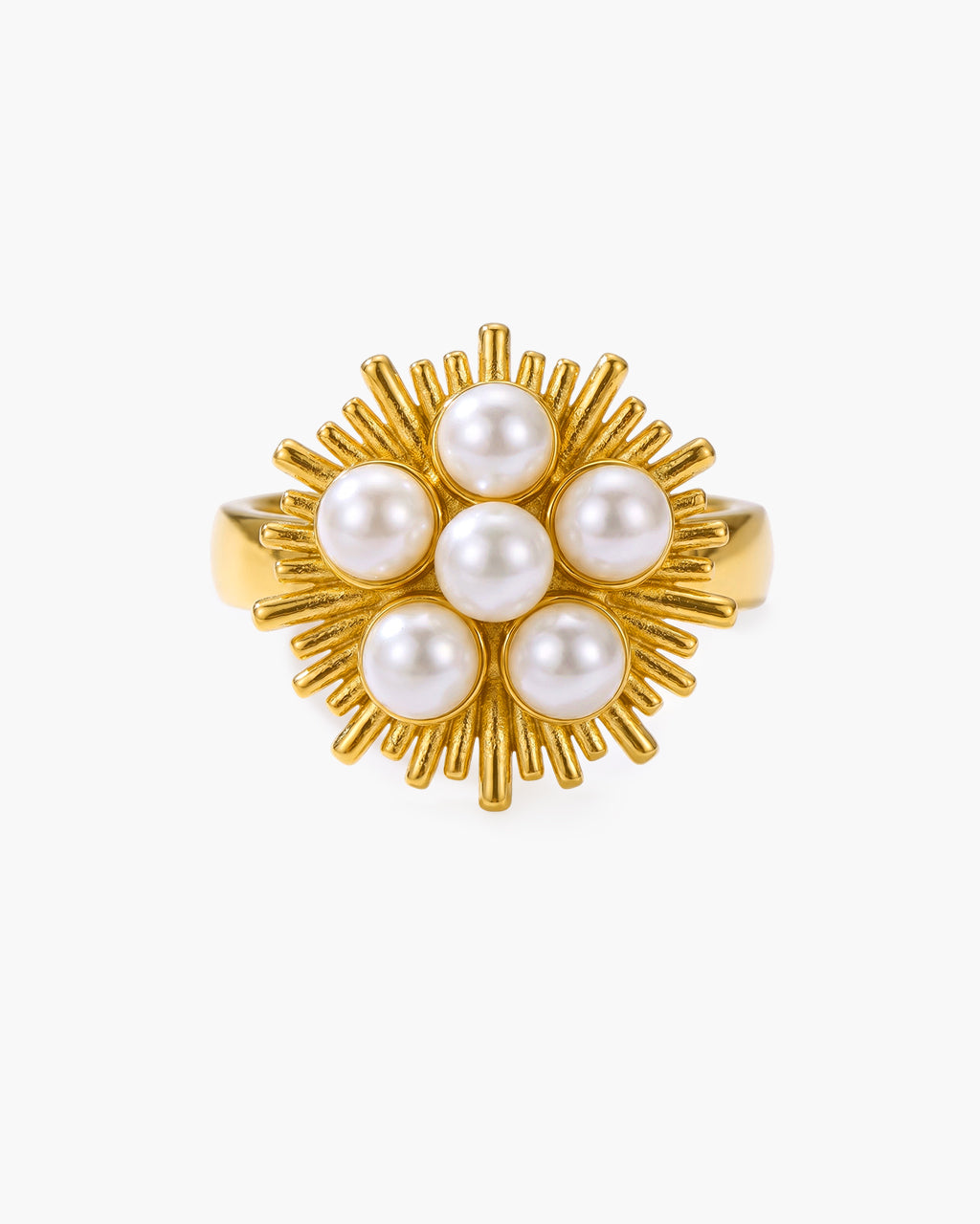 Pearl Cluster Sunburst Adjustable Waterproof Gold Ring