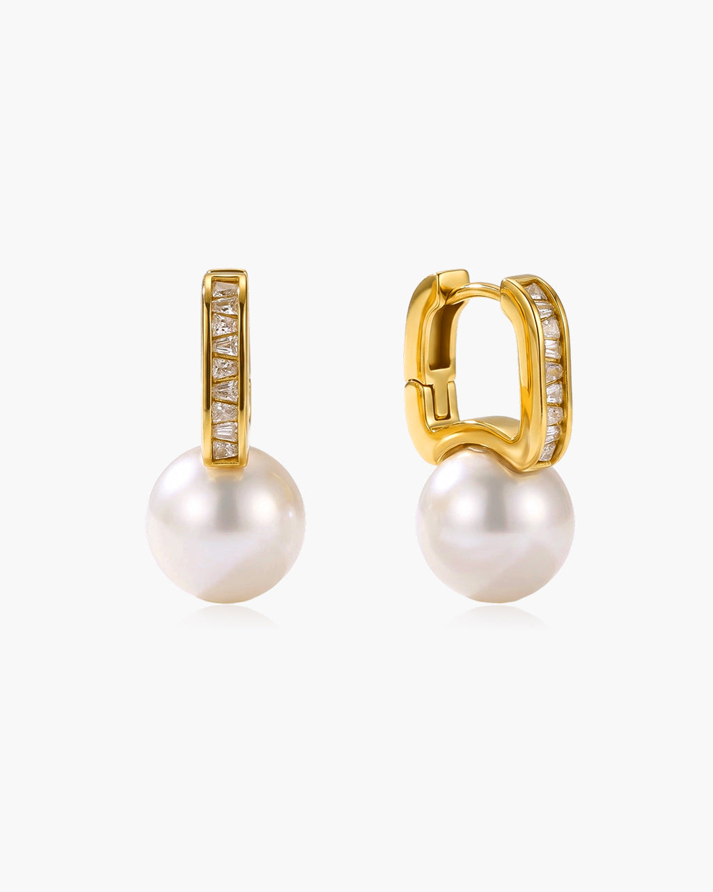 Pavé Huggie Pearl Drop Hoop Waterproof Gold Earrings