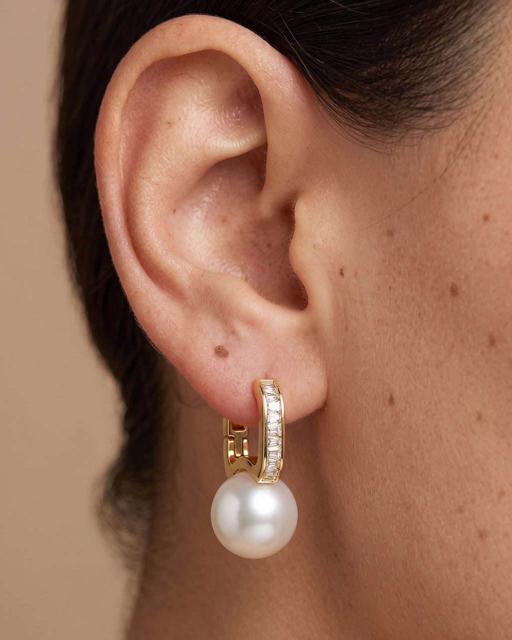 Pavé Huggie Pearl Drop Hoop Waterproof Gold Earrings