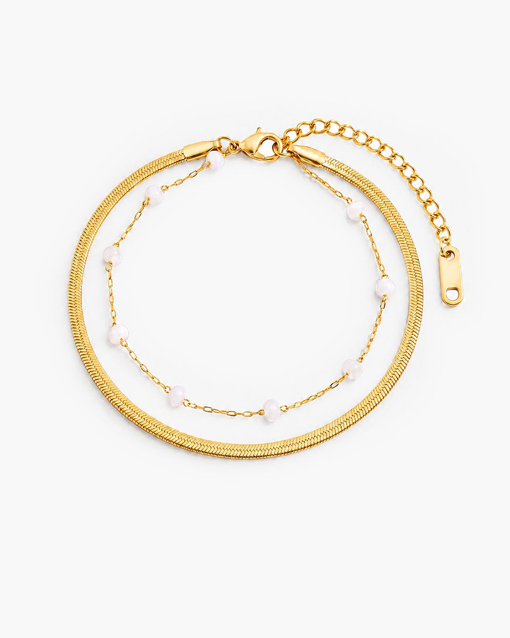 Pearl Herringbone Double Layered Waterproof Gold Anklet