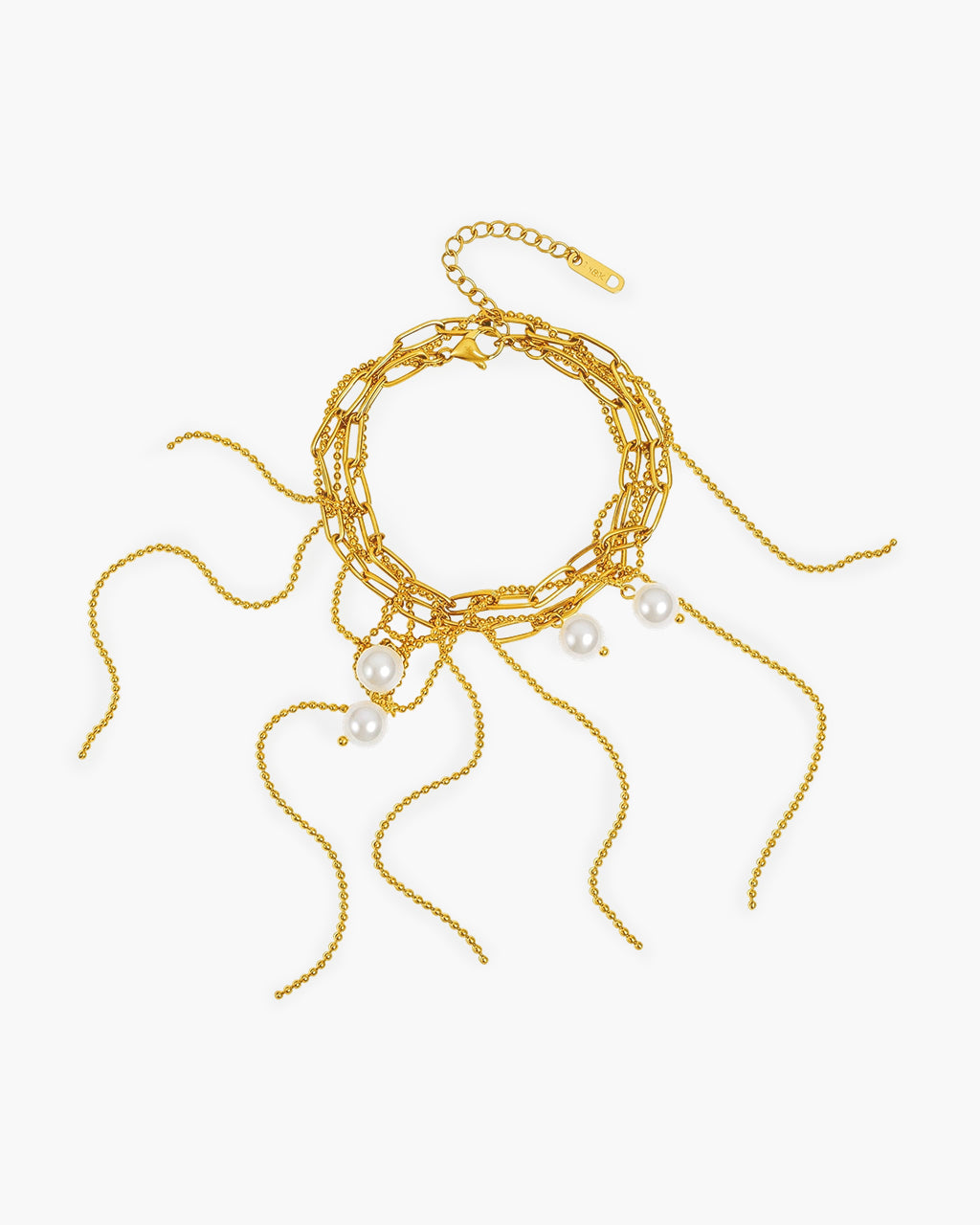Pearl Layered Chain Tassel Waterproof Gold Bracelet