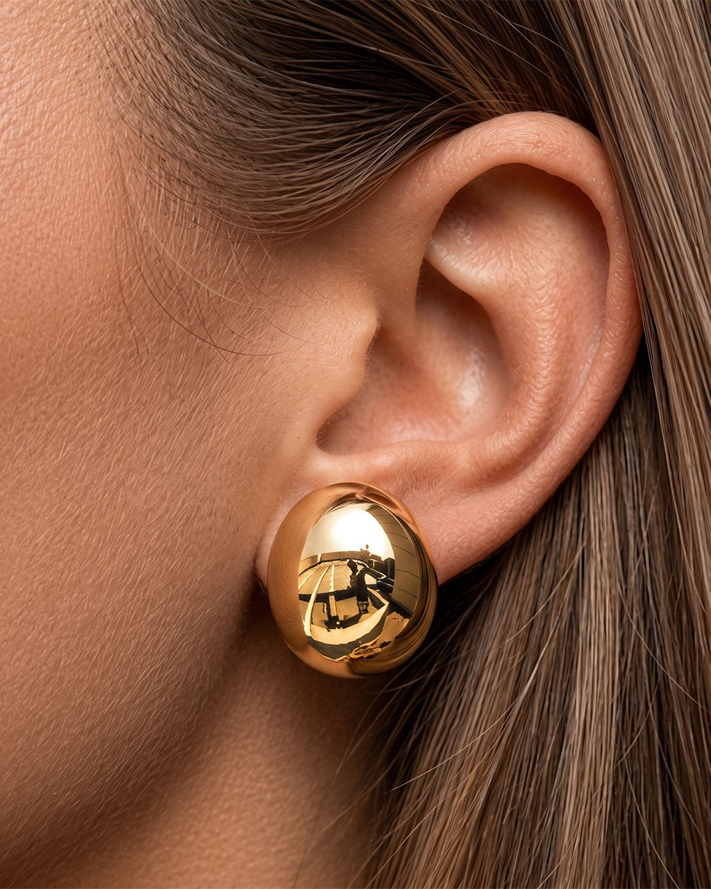 Polished Chunky Dome Stud Waterproof Gold Earrings