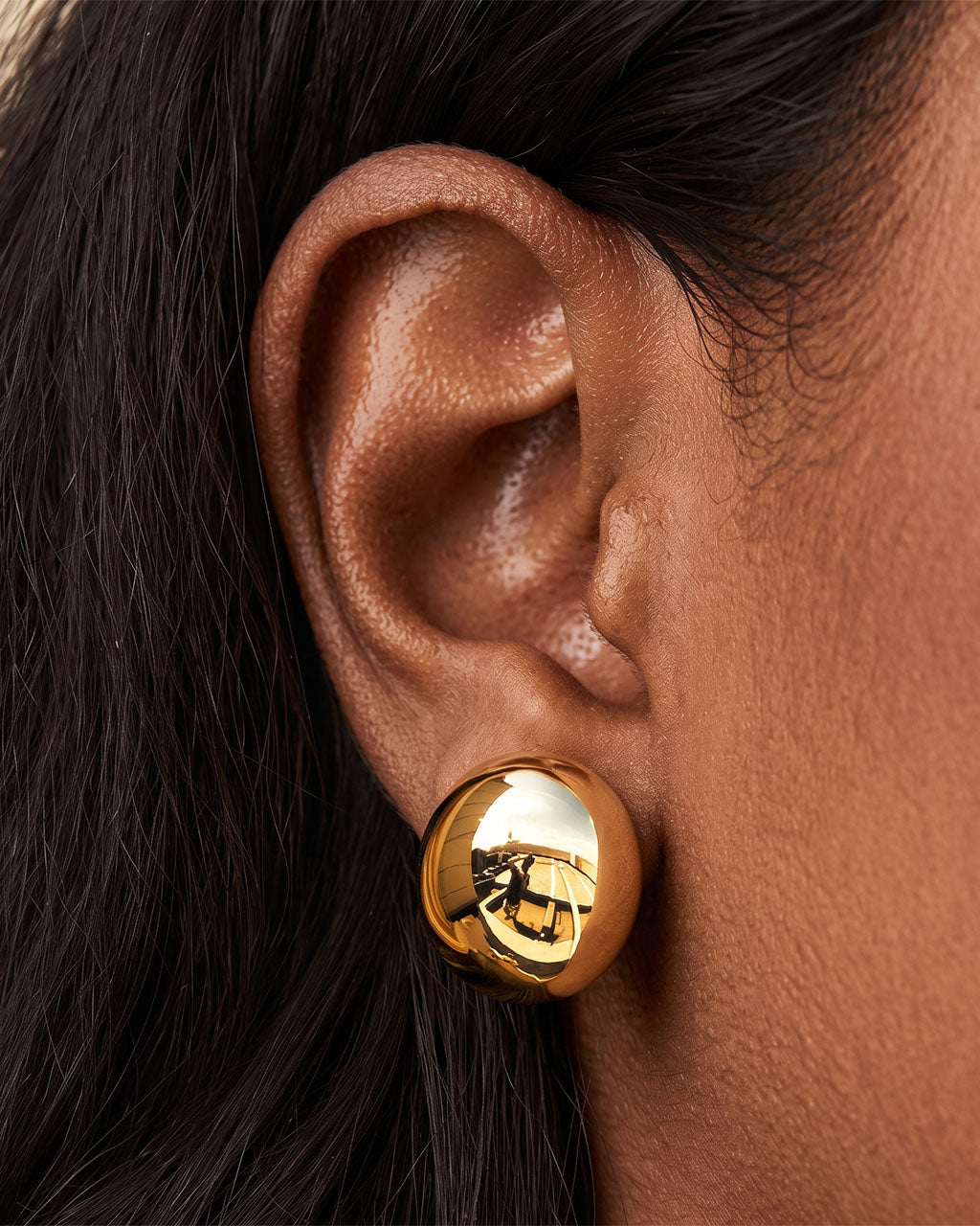 Polished Chunky Dome Stud Waterproof Gold Earrings