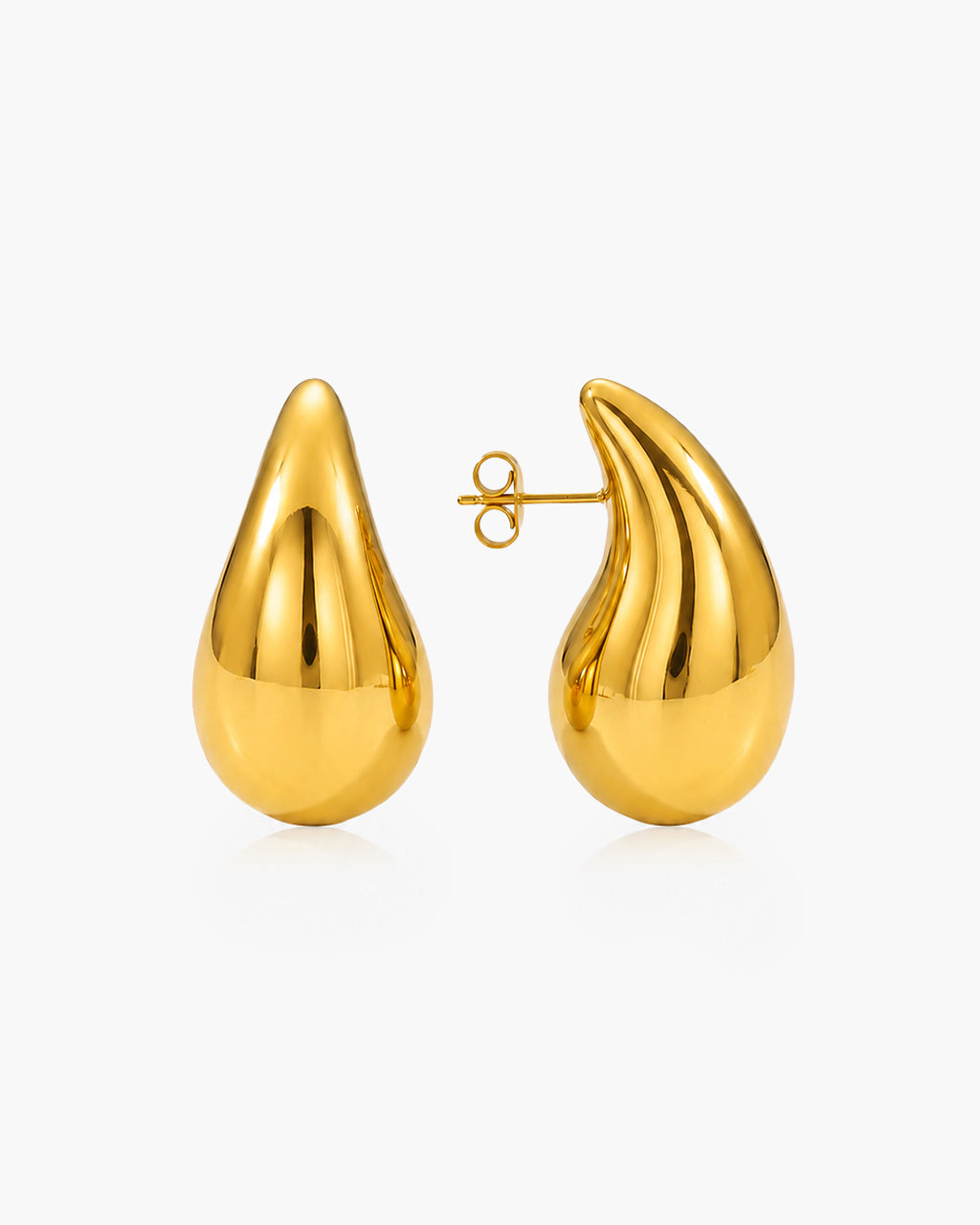 Polished Chunky Teardrop Stud Waterproof Gold Earrings