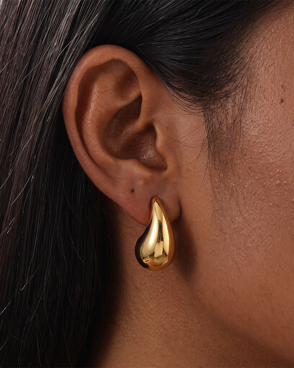 Polished Chunky Teardrop Stud Waterproof Gold Earrings