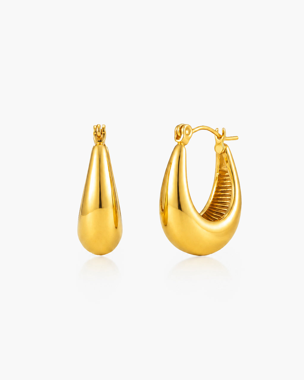 Polished Chunky U Shape Hoop Waterproof Gold Earrings