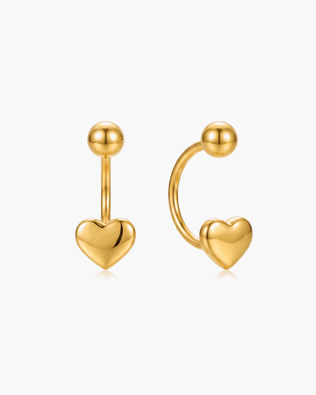 Polished Hear & Ball U Hoop Waterproof Gold Earrings