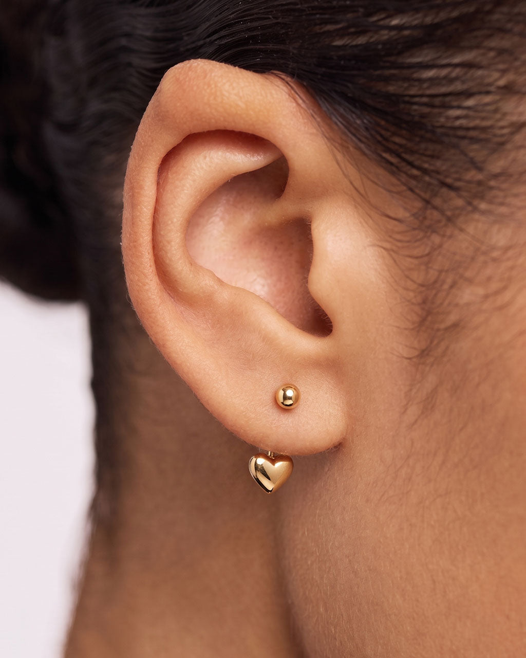 Polished Hear & Ball U Hoop Waterproof Gold Earrings