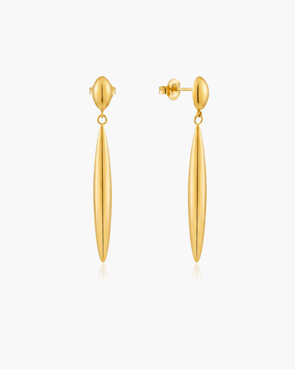 Polished Long Tapered Drop Waterproof Gold Earrings