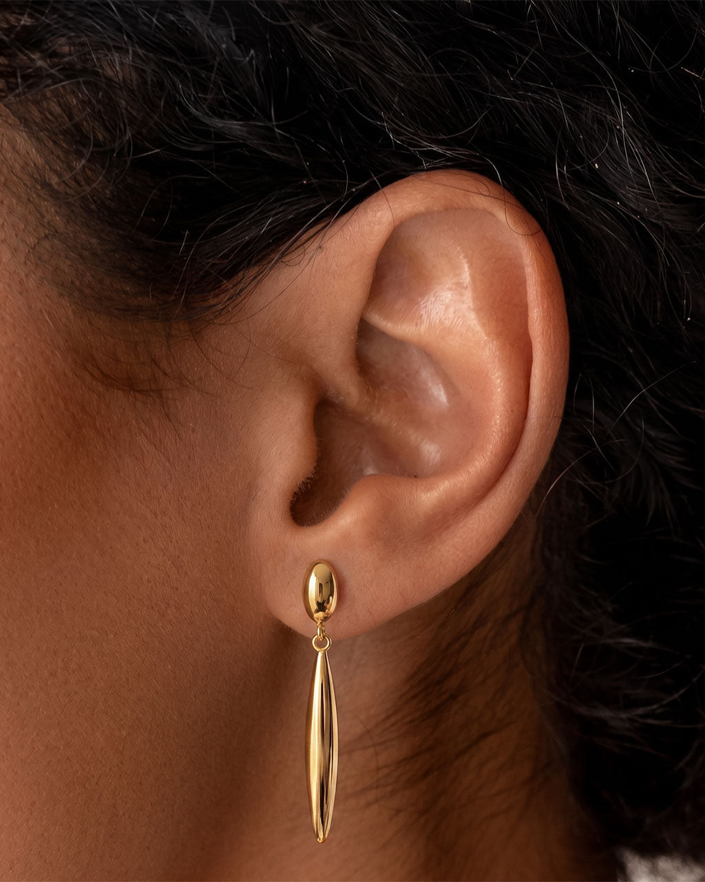 Polished Long Tapered Drop Waterproof Gold Earrings