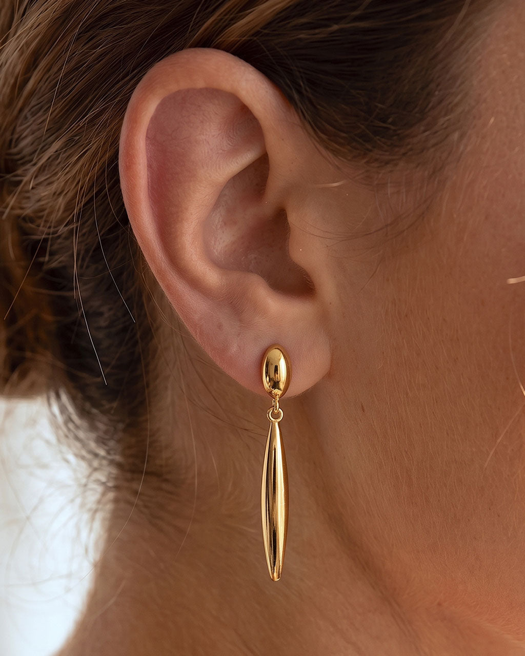 Polished Long Tapered Drop Waterproof Gold Earrings