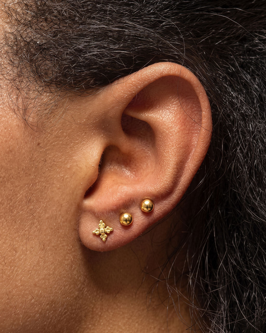 Polished Mini Ball Piercing Waterproof Gold Earrings
