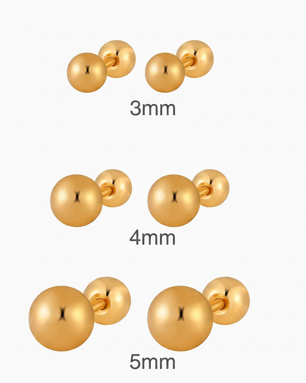 Polished Mini Ball Piercing Waterproof Gold Earrings