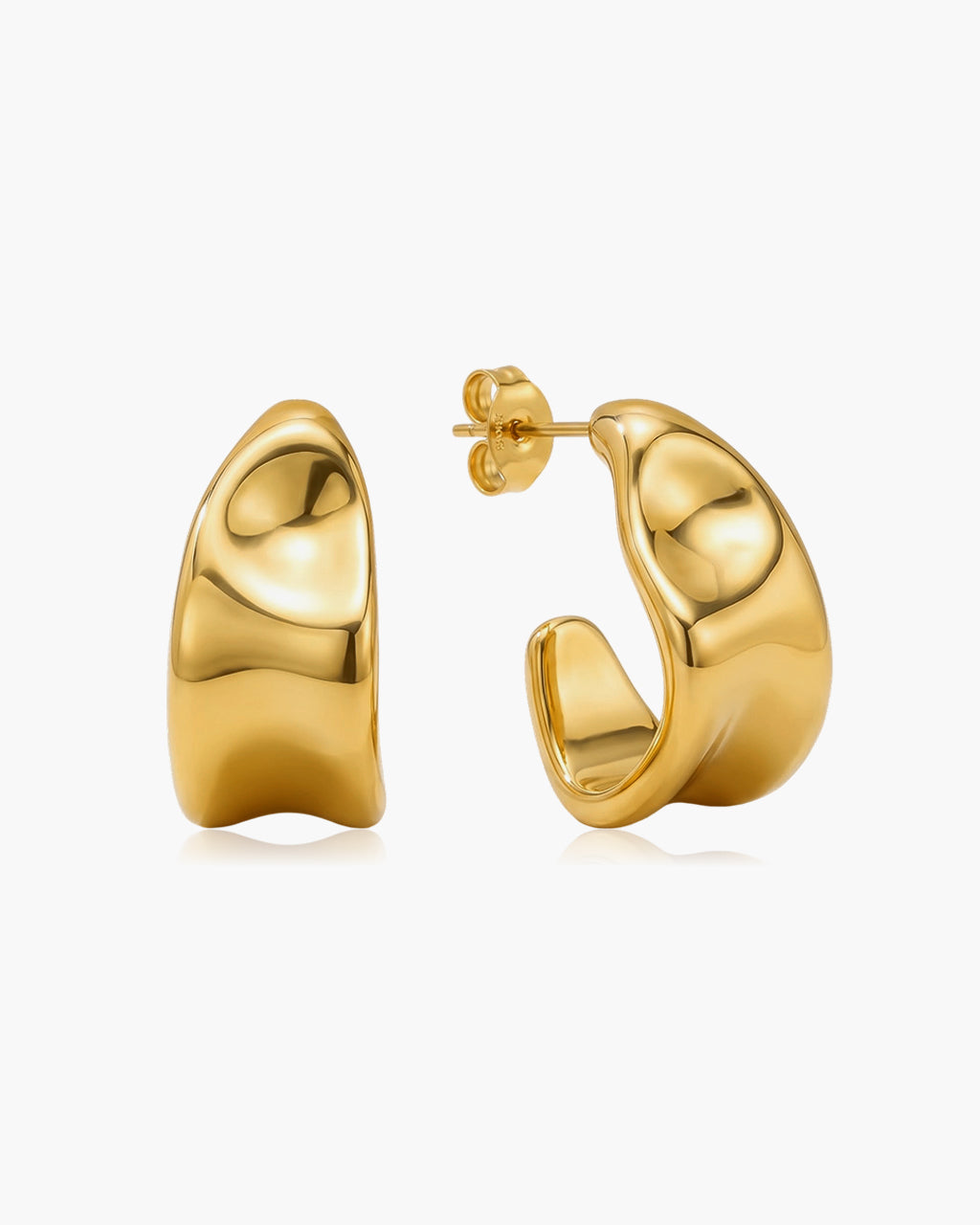Polished Molten Open C Hoop Waterproof Gold Earrings