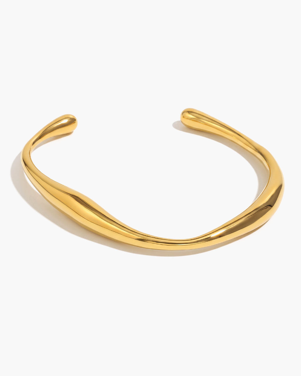 Polished Organic Wave Cuff Waterproof Gold Bracelet
