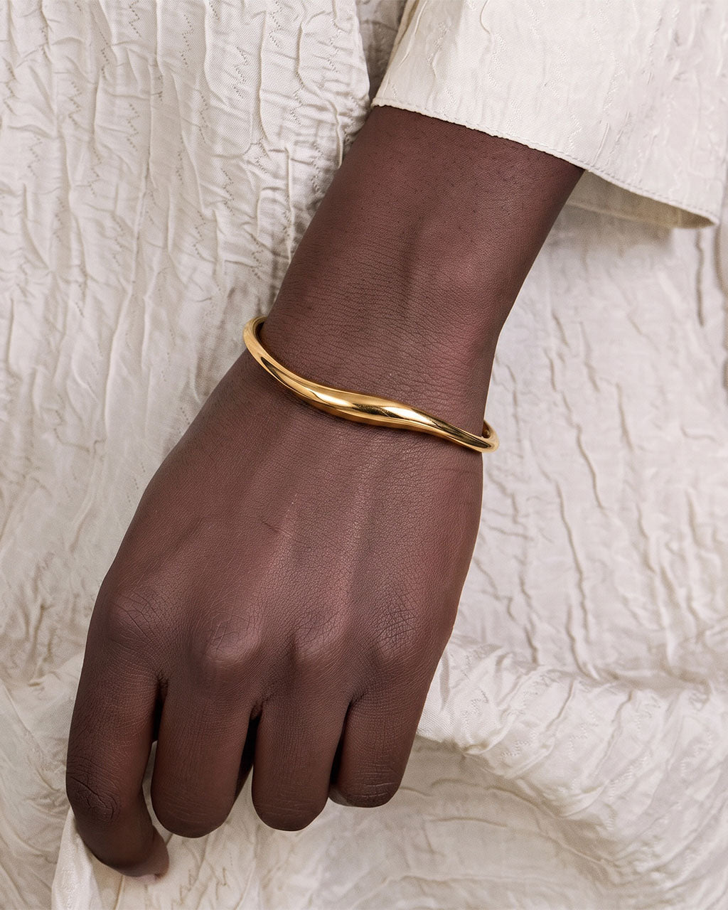Polished Organic Wave Cuff Waterproof Gold Bracelet