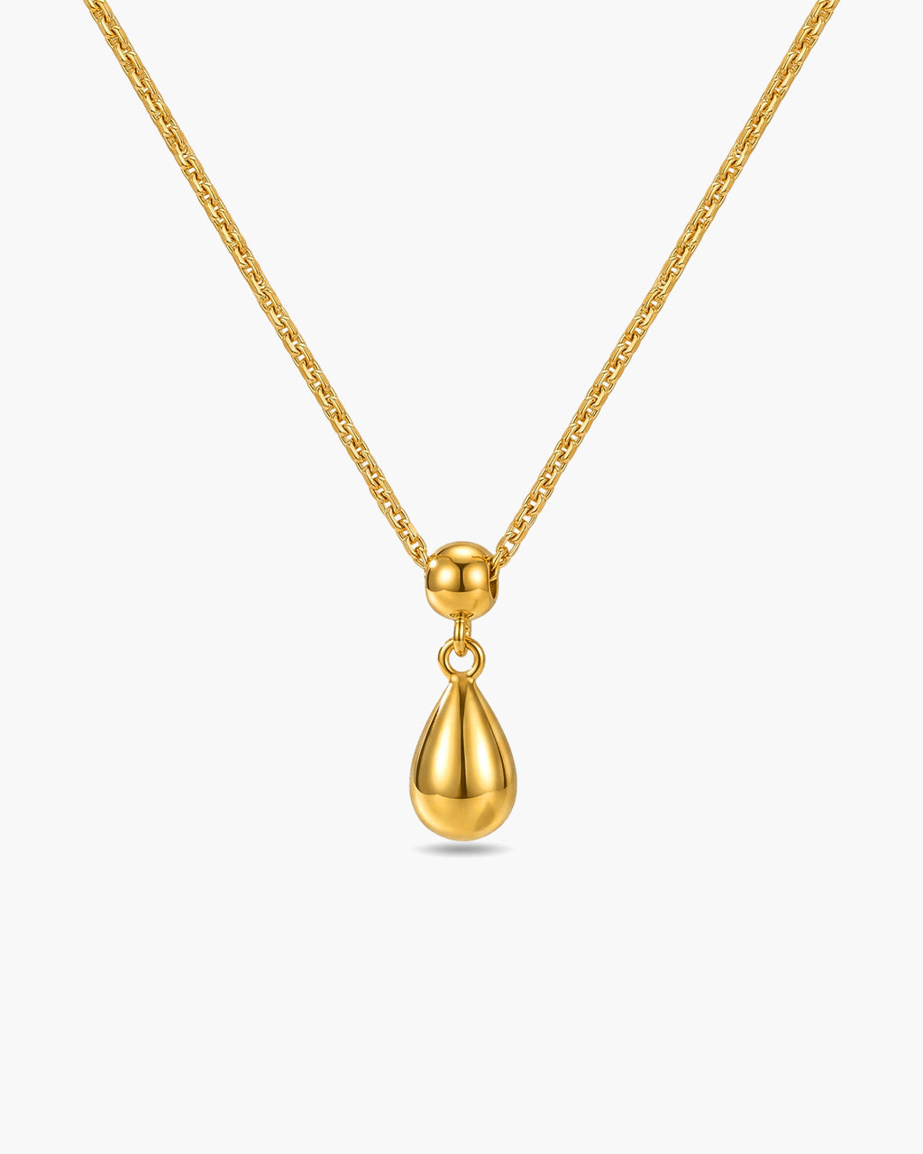 Polished Teardrop Box Chain Waterproof Gold Necklace