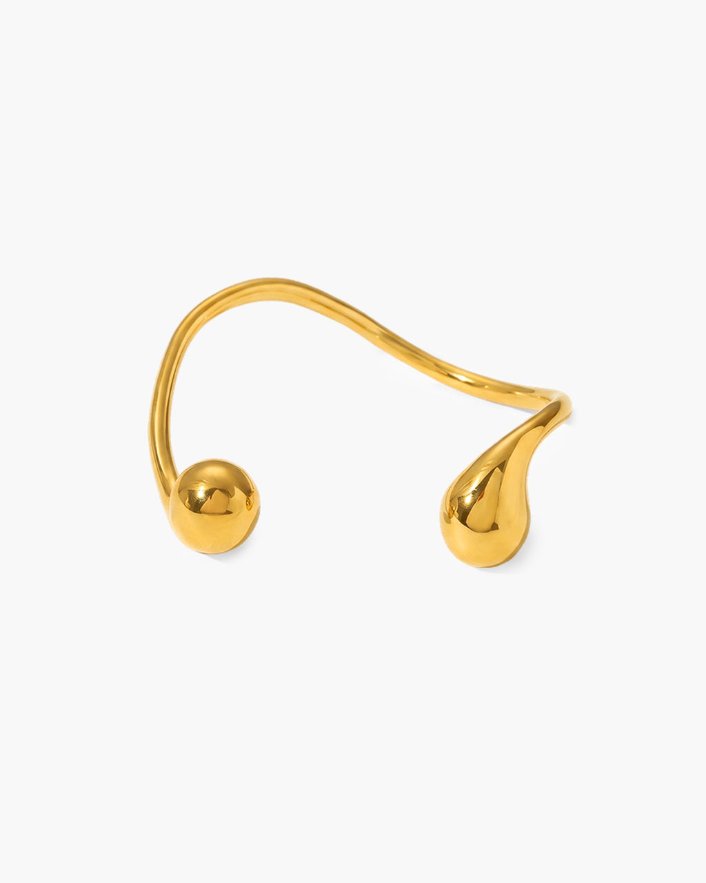 Polished Teardrop Open Cuff Waterproof Gold Bangle