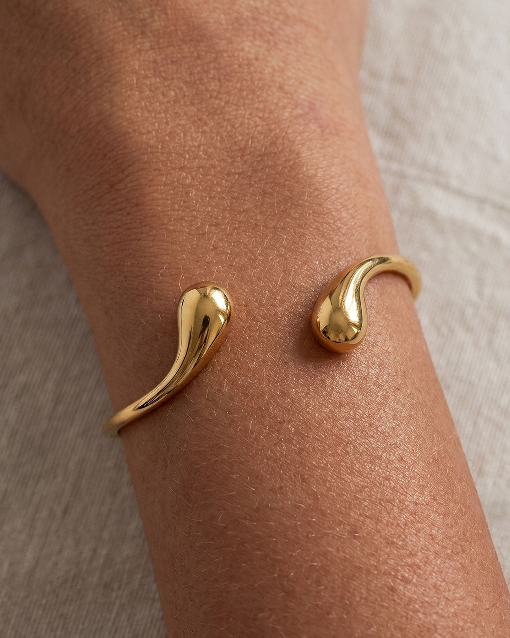 Polished Teardrop Open Cuff Waterproof Gold Bangle