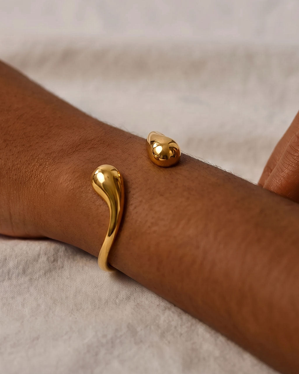 Polished Teardrop Open Cuff Waterproof Gold Bangle