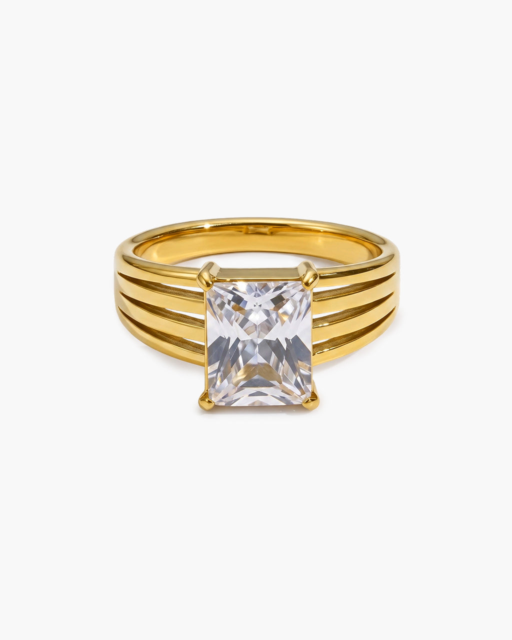 Princess Cut Solitaire Split Shank Waterproof Gold Ring