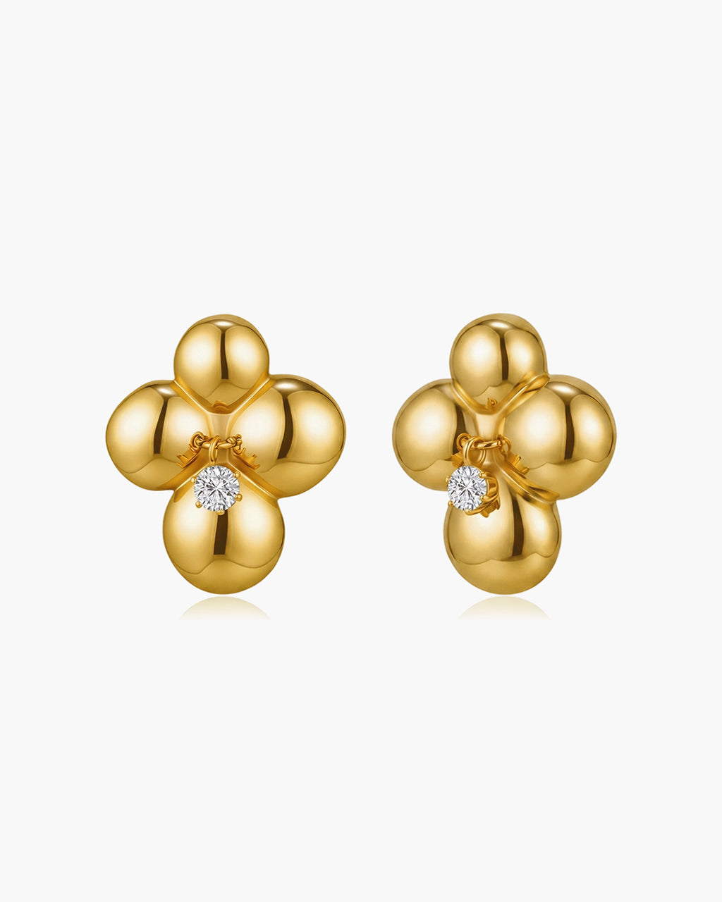 Puffy Flower Solitaire Stud Waterproof Gold Earrings