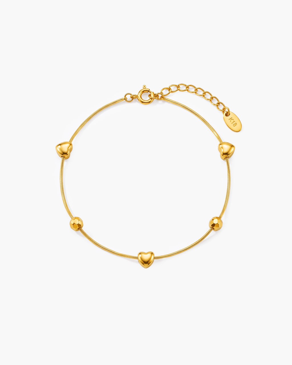 Puffy Heart & Faceted Bead Waterproof Gold Anklet