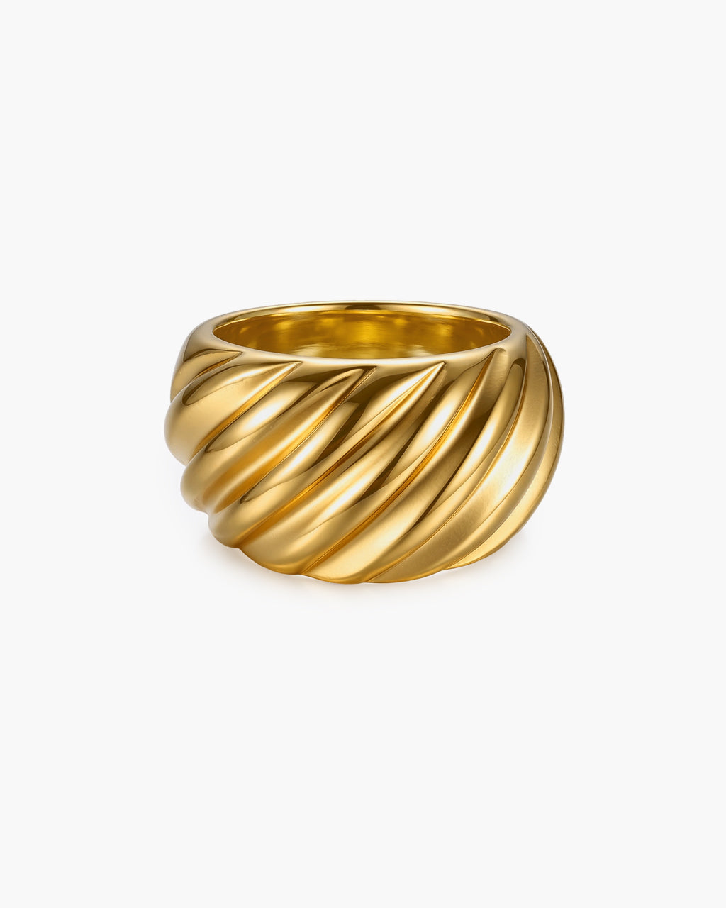 Ribbed Croissant Statement Band Waterproof Gold Ring