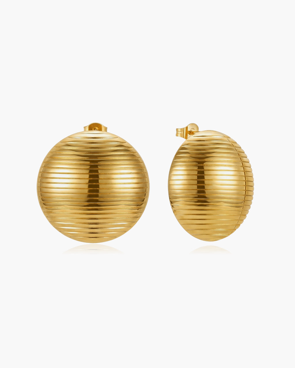 Ribbed Dome Statement Stud Waterproof Gold Earrings