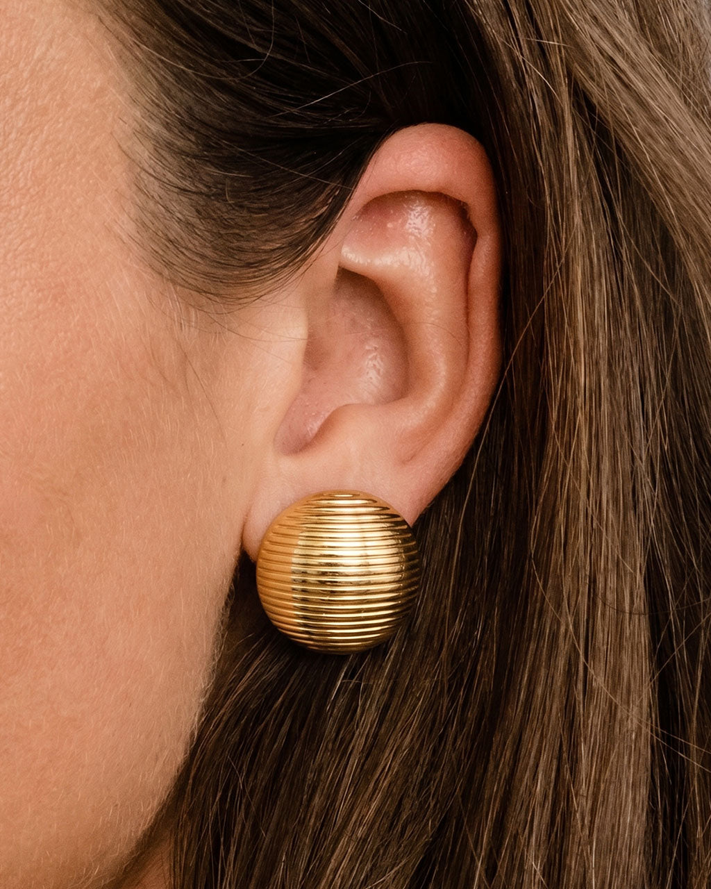 Ribbed Dome Statement Stud Waterproof Gold Earrings
