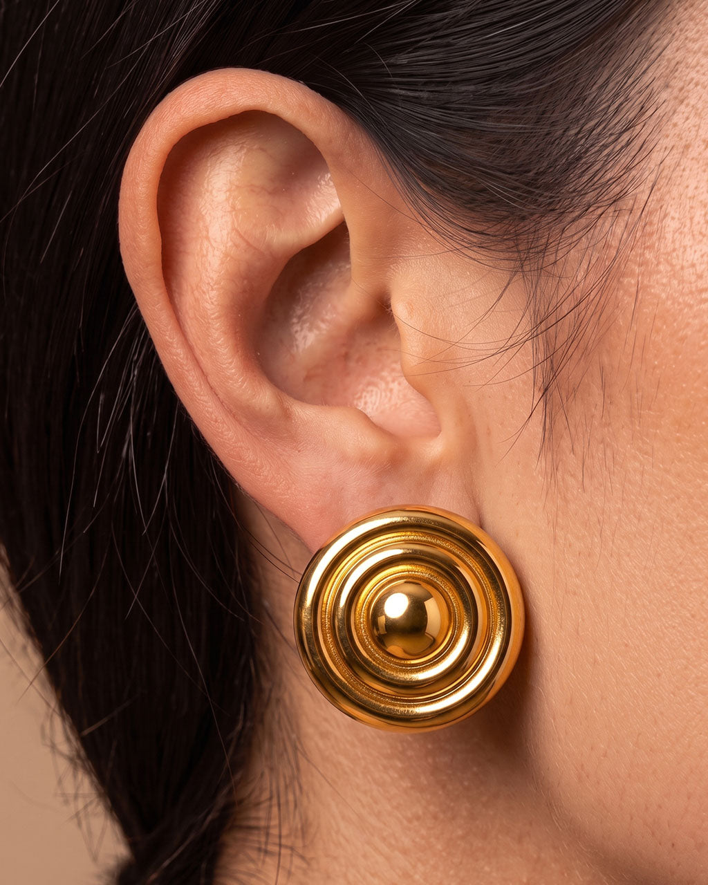 Swirl Dome Statement Stud Waterproof Gold Earrings