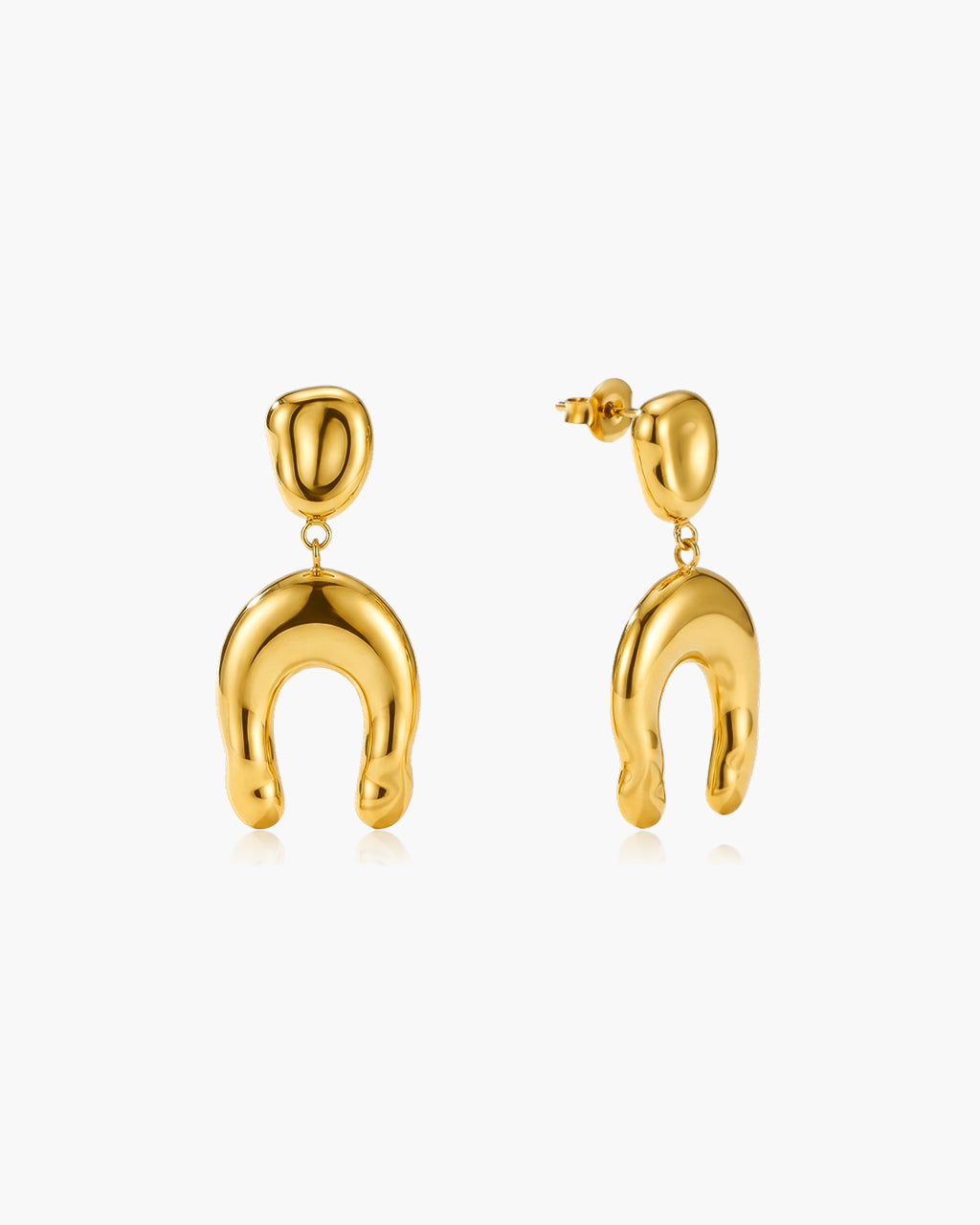 Sculpted Arch U Drop Stud Waterproof Gold Earrings