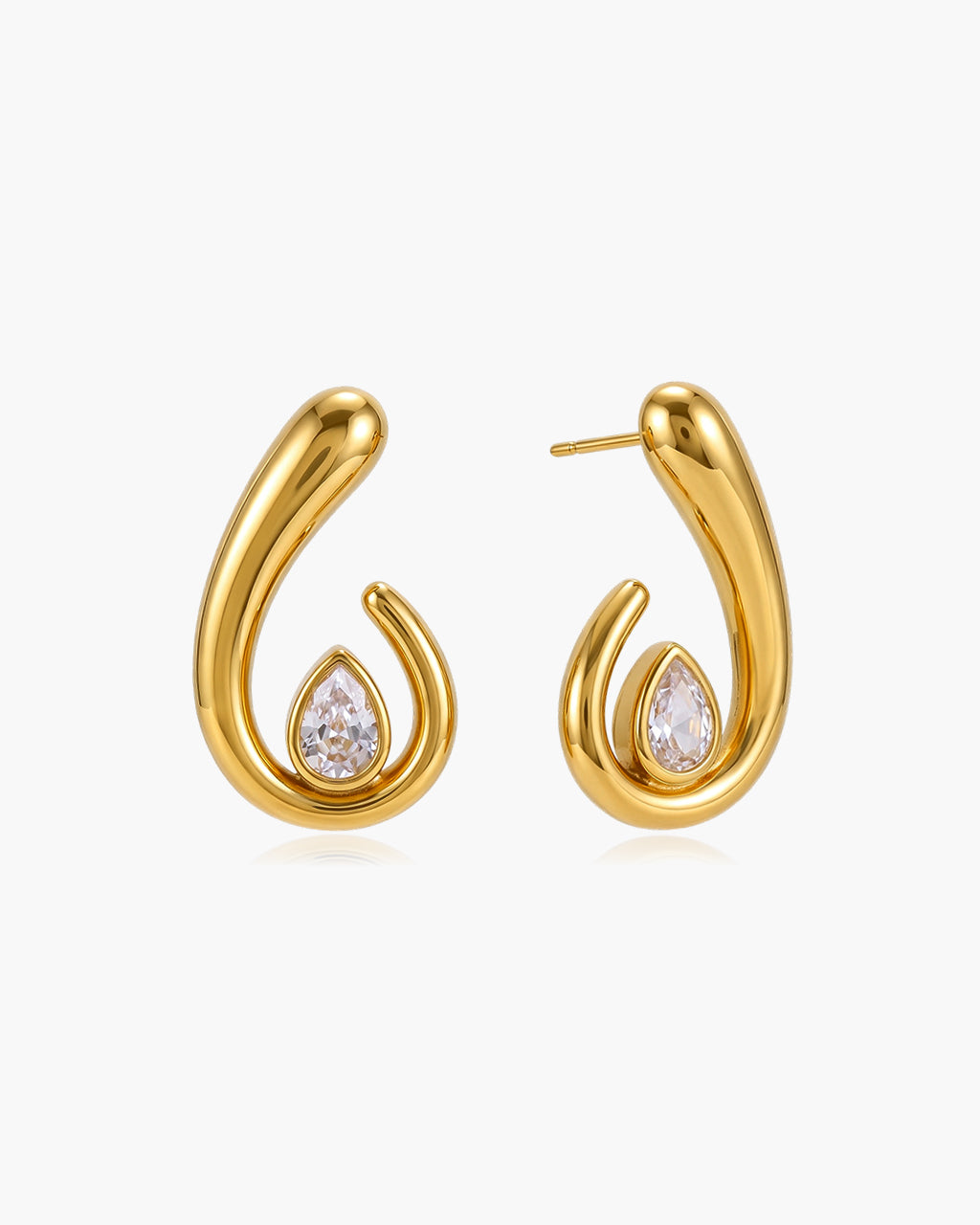 Sculpted Swirl Teardrop Waterproof Gold Earrings